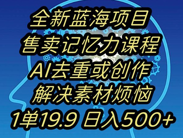 蓝海项目记忆力提升，AI去重，一单19.9日入500+【揭秘】-易得个人分享