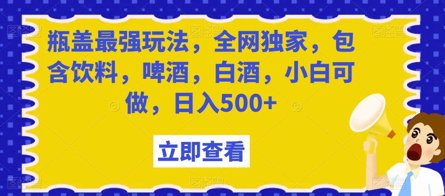 瓶盖最强玩法，全网独家，包含饮料，啤酒，白酒，小白可做，日入500+【揭秘】-易得个人分享