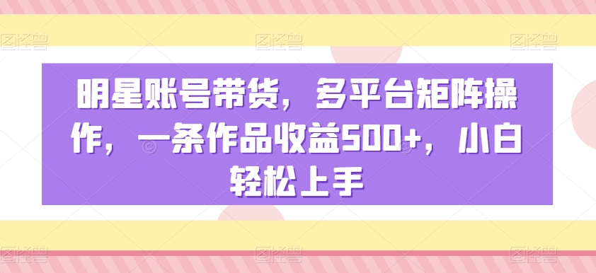 明星账号带货，多平台矩阵操作，一条作品收益500+，小白轻松上手【揭秘】-易得个人分享