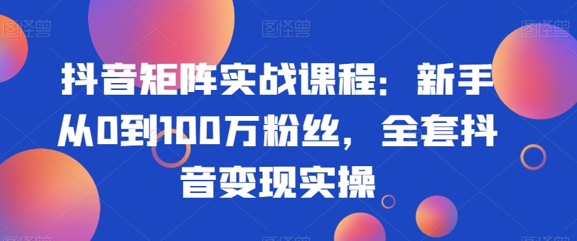 抖音矩阵实战课程：新手从0到100万粉丝，全套抖音变现实操-易得个人分享