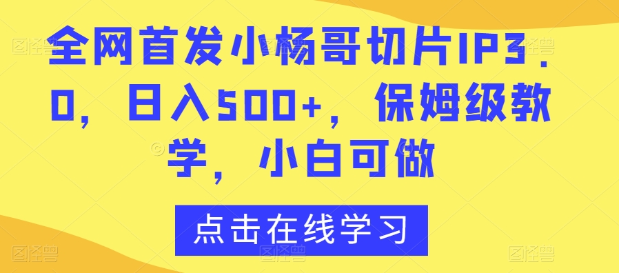全网首发小杨哥切片IP3.0，日入500+，保姆级教学，小白可做【揭秘】-易得个人分享