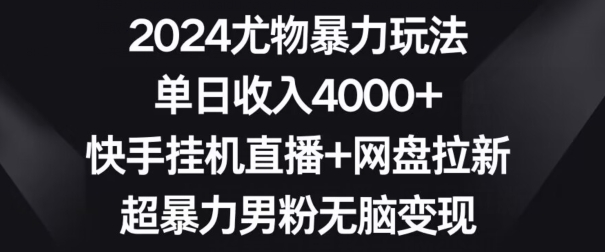 2024尤物暴力玩法,单日收入4000+,快手挂机直播+网盘拉新,超暴力男粉无脑变现【揭秘】-易得个人分享
