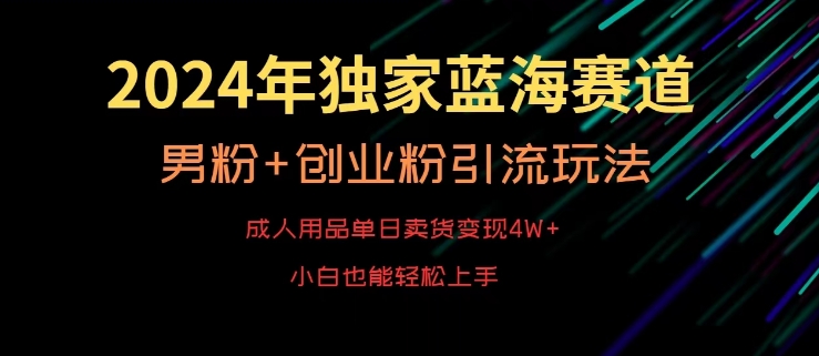 2024年独家蓝海赛道，成人用品单日卖货变现4W+，男粉+创业粉引流玩法，不愁搞不到流量【揭秘】-易得个人分享