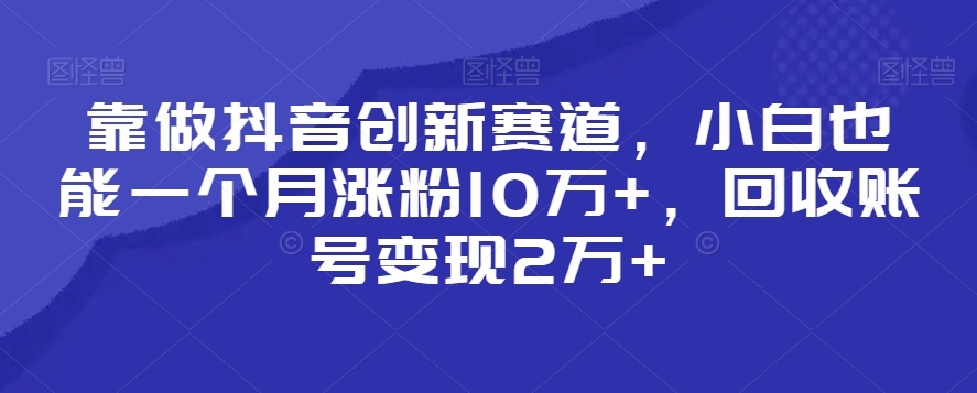 靠做抖音创新赛道，小白也能一个月涨粉10万+，回收账号变现2万+【揭秘】-易得个人分享
