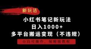 小红书笔记新玩法，日入1000+，多平台搬运变现（不违规），小白可操作，保姆级教程【揭秘】-易得个人分享