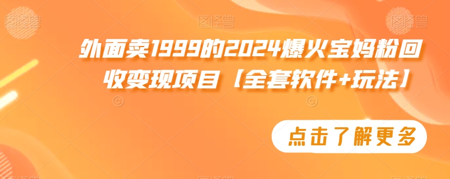 外面卖1999的2024爆火宝妈粉回收变现项目【全套软件+玩法】【揭秘】-易得个人分享