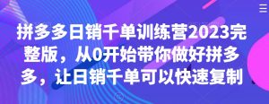 拼多多日销千单训练营2023完整版，从0开始带你做好拼多多，让日销千单可以快速复制-易得个人分享