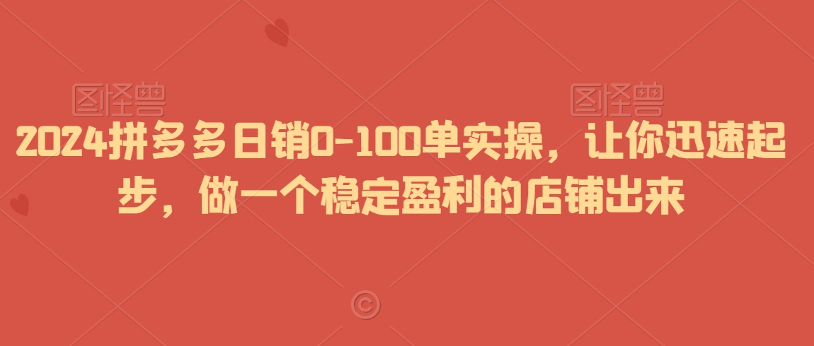 2024拼多多日销0-100单实操，让你迅速起步，做一个稳定盈利的店铺出来-易得个人分享