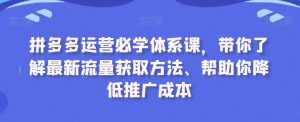 拼多多运营必学体系课，带你了解最新流量获取方法、帮助你降低推广成本-易得个人分享