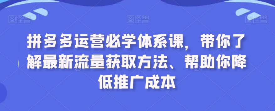 拼多多运营必学体系课，带你了解最新流量获取方法、帮助你降低推广成本-易得个人分享