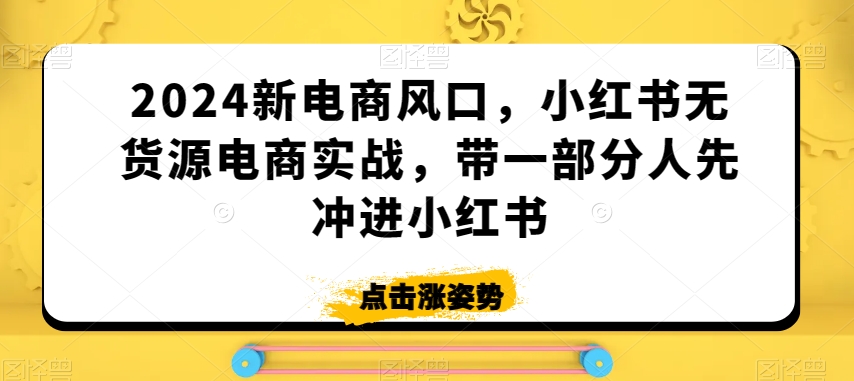 2024新电商风口，小红书无货源电商实战，带一部分人先冲进小红书-易得个人分享