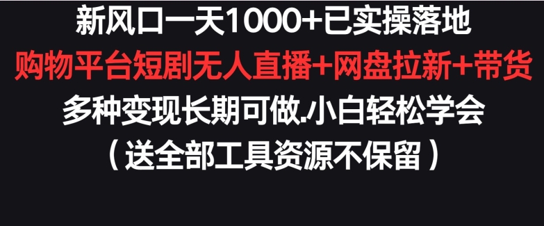 新风口一天1000+已实操落地购物平台短剧无人直播+网盘拉新+带货多种变现长期可做【揭秘】-易得个人分享