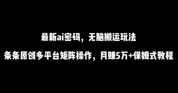 最新ai流量密码，傻瓜式搬运玩法，条条原创，多平台矩阵操作，月赚5万+保姆式教程【揭秘】-易得个人分享