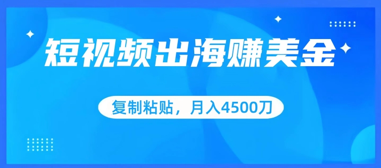 短视频出海赚美金，复制粘贴批量操作，小白轻松掌握，月入4500美刀【揭秘】-易得个人分享