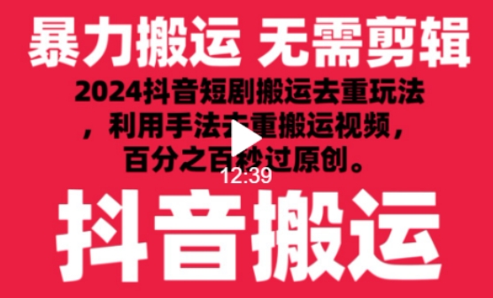 2024最新抖音搬运技术，抖音短剧视频去重，手法搬运，利用工具去重，达到秒过原创的效果【揭秘】-易得个人分享