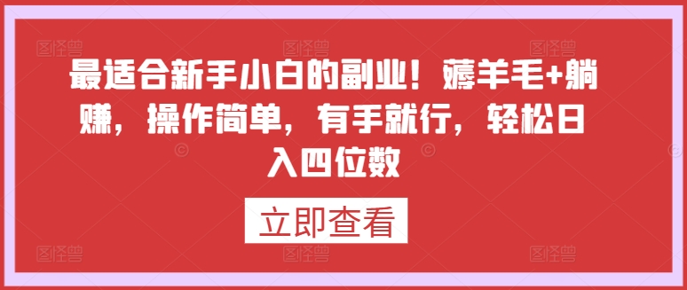 最适合新手小白的副业！薅羊毛+躺赚，操作简单，有手就行，轻松日入四位数【揭秘】-易得个人分享