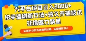 大平台项目日入2000+，快手播剧新方法+持久开播技术，狂撸磁力聚星【揭秘】-易得个人分享