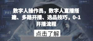 数字人操作员，数字人直播搭建、多路开播、选品技巧，0-1开播流程-易得个人分享