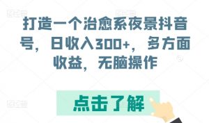 打造一个治愈系夜景抖音号，日收入300+，多方面收益，无脑操作【揭秘】-易得个人分享