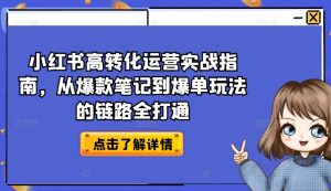 小红书高转化运营实战指南，从爆款笔记到爆单玩法的链路全打通-易得个人分享