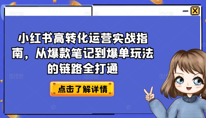 小红书高转化运营实战指南，从爆款笔记到爆单玩法的链路全打通-易得个人分享