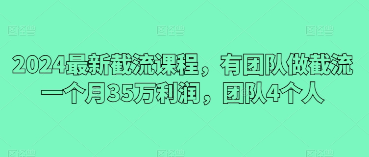 2024最新截流课程，有团队做截流一个月35万利润，团队4个人-易得个人分享