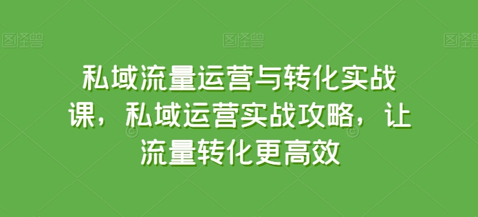 私域流量运营与转化实战课，私域运营实战攻略，让流量转化更高效-易得个人分享