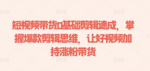 短视频带货0基础剪辑速成，掌握爆款剪辑思维，让好视频加持涨粉带货-易得个人分享