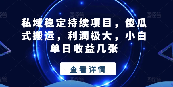 私域稳定持续项目，傻瓜式搬运，利润极大，小白单日收益几张【揭秘】-易得个人分享