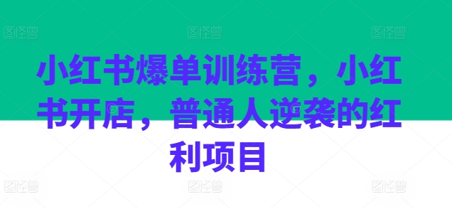 小红书爆单训练营，小红书开店，普通人逆袭的红利项目-易得个人分享