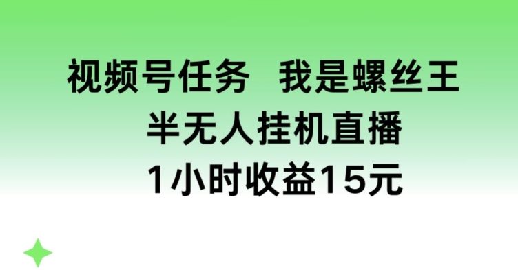 视频号任务，我是螺丝王， 半无人挂机1小时收益15元【揭秘】-易得个人分享