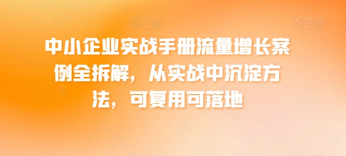 中小企业实战手册流量增长案例全拆解,从实战中沉淀方法,可复用可落地-易得个人分享