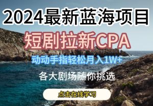 2024最新蓝海项日，短剧拉新CPA，动动手指轻松月入1W，全各大剧场随你挑选【揭秘】-易得个人分享