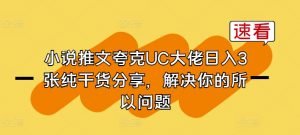 小说推文夸克UC大佬日入3张纯干货分享，解决你的所以问题-易得个人分享