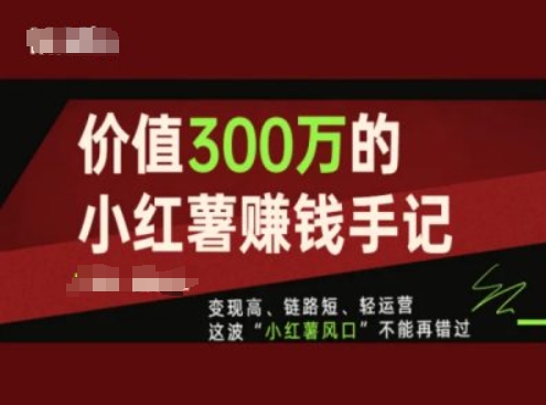 价值300万的小红书赚钱手记，变现高、链路短、轻运营，这波“小红薯风口”不能再错过-易得个人分享