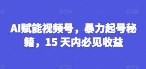 AI赋能视频号，暴力起号秘籍，15 天内必见收益【揭秘】-易得个人分享