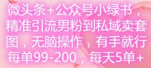 微头条+公众号小绿书，精准引流男粉到私域卖套图，无脑操作，有手就行，每单99-200，每天5单-易得个人分享
