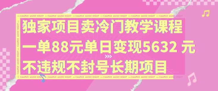 独家项目卖冷门教学课程一单88元单日变现5632元违规不封号长期项目【揭秘】-易得个人分享