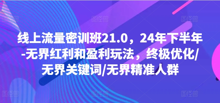 线上流量密训班21.0，24年下半年-无界红利和盈利玩法，终极优化/无界关键词/无界精准人群-易得个人分享