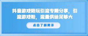 抖音游戏陪玩引流专题分享，引流游戏粉，流量供给足够大-易得个人分享