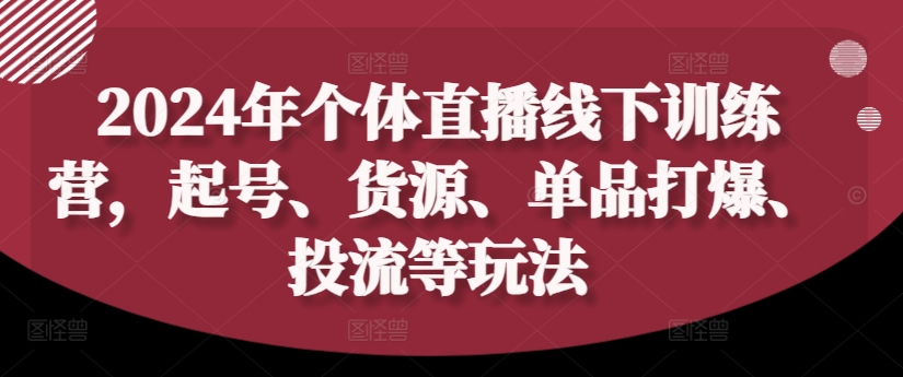2024年个体直播训练营，起号、货源、单品打爆、投流等玩法-易得个人分享
