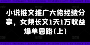 小说推文推广大佬经验分享,女频长文1天1万收益爆单思路(上)-易得个人分享