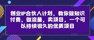 创业IP合伙人计划，教你做知识付费，做流量，卖项目，一个可以持续很久的优质项目-易得个人分享