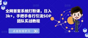 全网首套系统打粉课，日入3k+，手把手各行引流SOP团队实战教程-易得个人分享