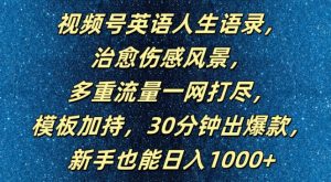 视频号英语人生语录，多重流量一网打尽，模板加持，30分钟出爆款，新手也能日入1000+【揭秘】-易得个人分享