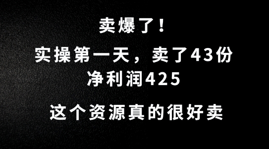 这个资源，需求很大，实操第一天卖了43份，净利润425【揭秘】-易得个人分享
