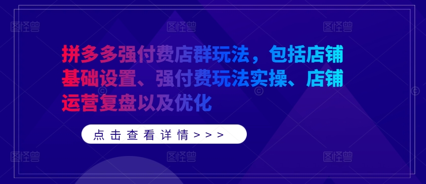 拼多多强付费店群玩法，包括店铺基础设置、强付费玩法实操、店铺运营复盘以及优化-易得个人分享