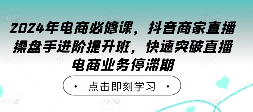 2024年电商必修课，抖音商家直播操盘手进阶提升班，快速突破直播电商业务停滞期-易得个人分享