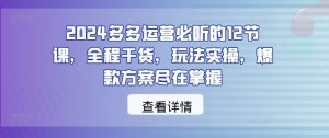 2024多多运营必听的12节课，全程干货，玩法实操，爆款方案尽在掌握-易得个人分享