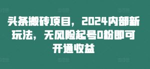 头条搬砖项目，2024内部新玩法，无风险起号0粉即可开通收益-易得个人分享
